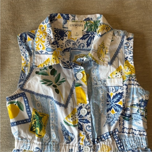 Crewcuts by J.Crew Girls Dress Size 3 – Blue Yellow Lemon Tile Print - Picture 3 of 9